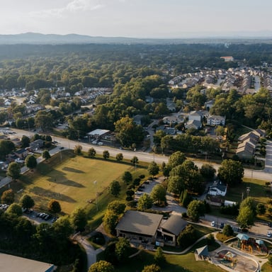 Tree-lined suburban streets at golden hour