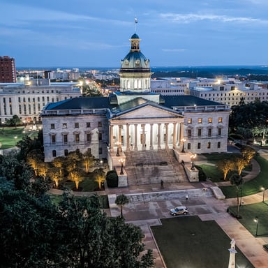 Columbia SC State House lit up at night