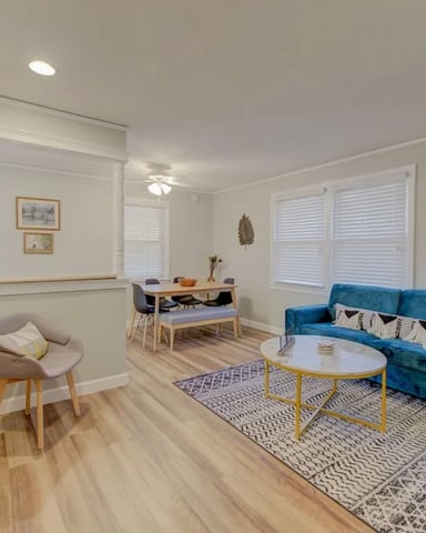 Cozy home exterior with yard space for pets