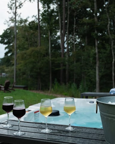 Lakeside outdoor seating area with fire pit